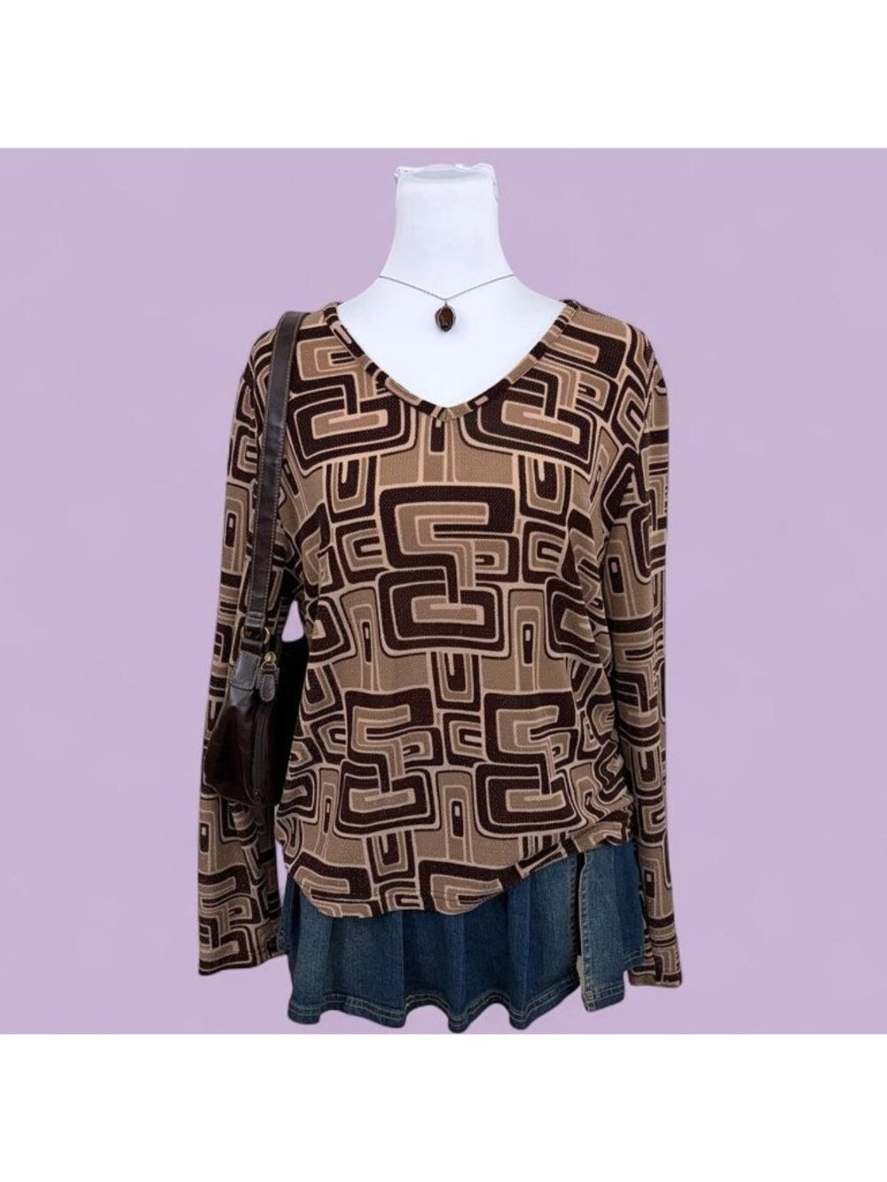 90s geometric boho mod mesh glitter top